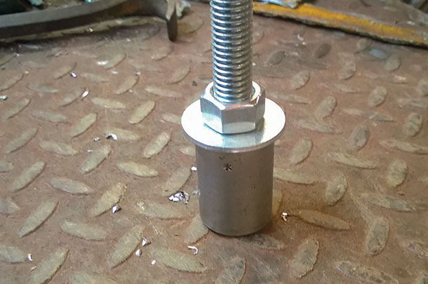 Hold-down bolt on a workbench