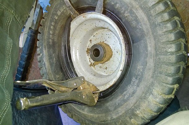The vise-grip keeps the tire from walking