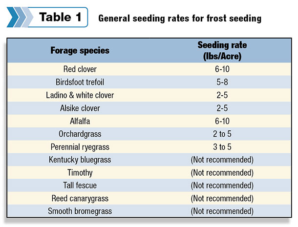 general seeding rates fro frost seeding