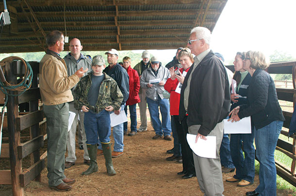 Terry Chandler (far left) welcomes students and producers on his farm