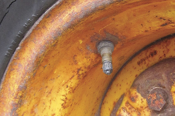 Corrosion to the outside of a rim and valve stem area