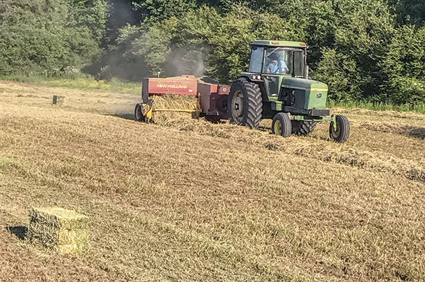 Baling hay on Stegall Farms