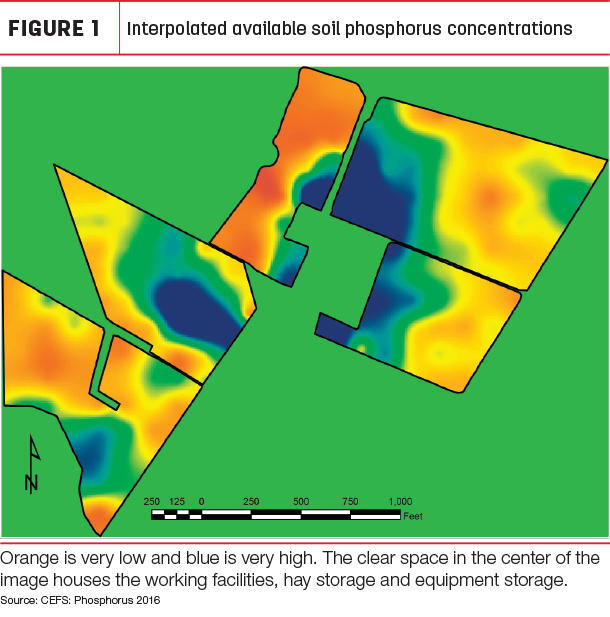 Interpolated available soil phosphorus concentrations