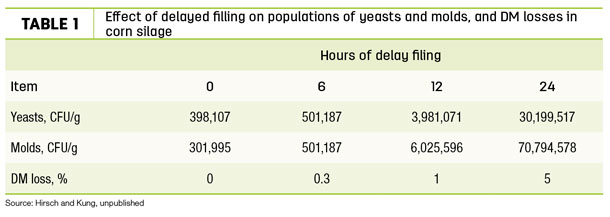 effect of delayed filling on populations of yeasts and molds, and DM losses in corn silage